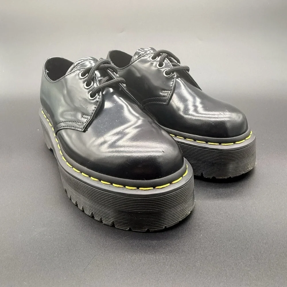 Dr Martens 1461 QUAD Black Leather Platform Shoes Size 6 Women's/5 Men's/EU 37